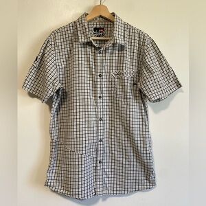 Quicksilver Button Up Short Sleeve Shirt - Black White Check -Pocket Embroidered